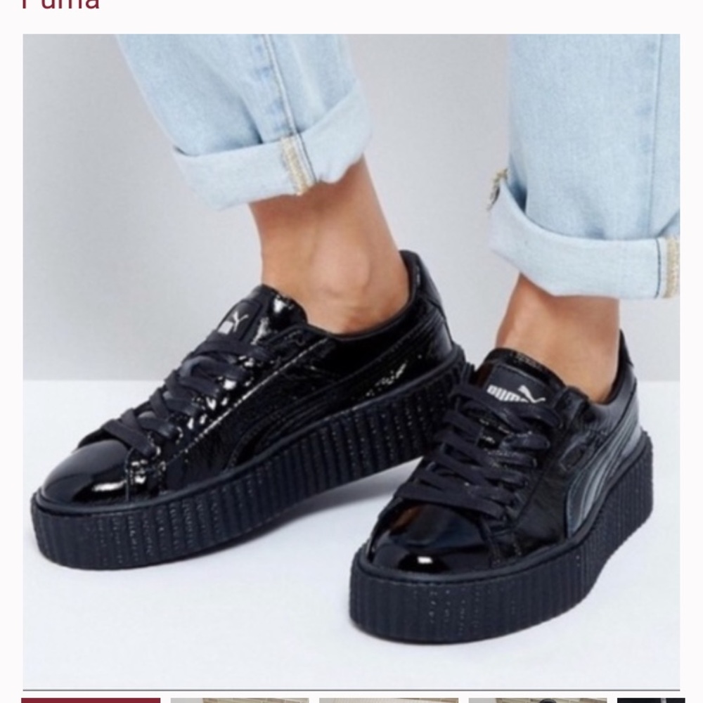 Fenty X Rihanna Puma Black Patent Leather Platform Creepers Sneakers Shoes